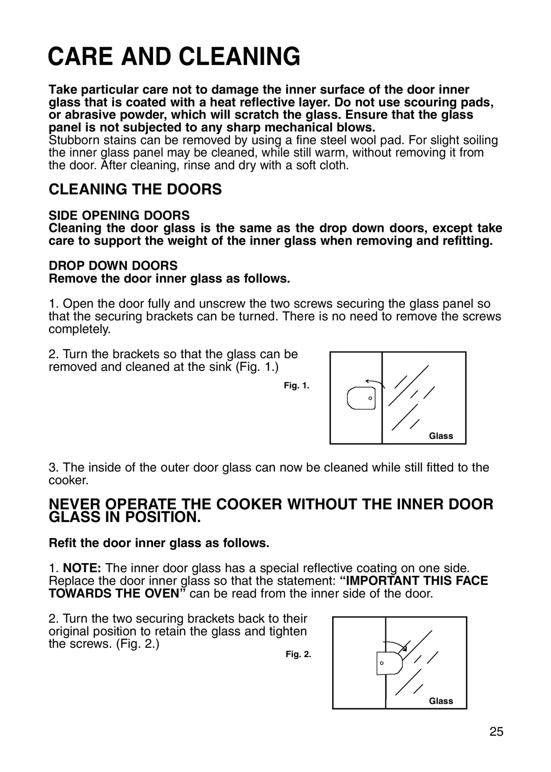 Hotpoint GW81 manual Cleaning the Doors 