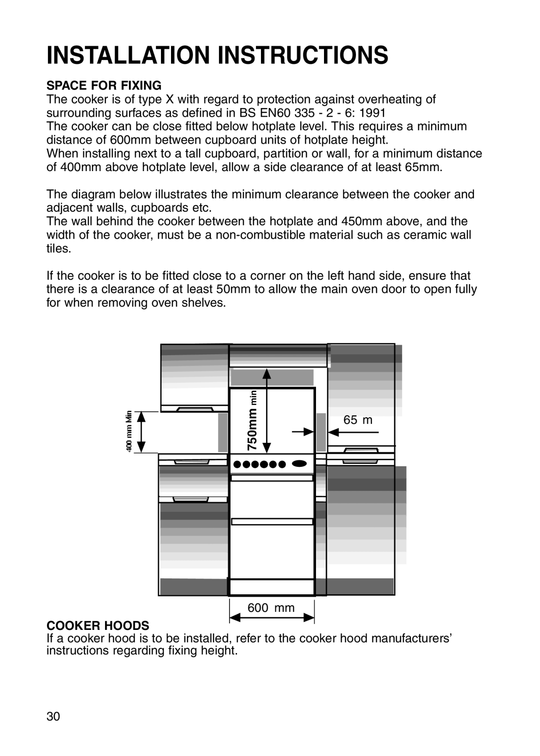 Hotpoint GW81 manual Space for Fixing 