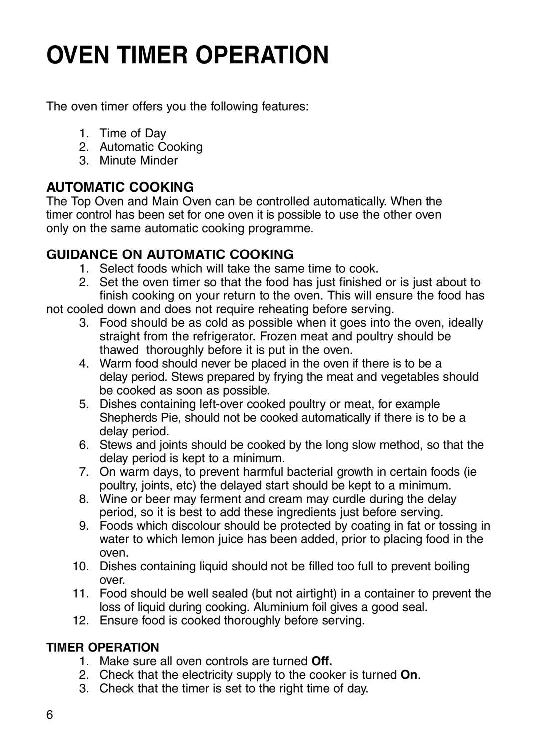 Hotpoint GW81 manual Oven Timer Operation, Guidance on Automatic Cooking 