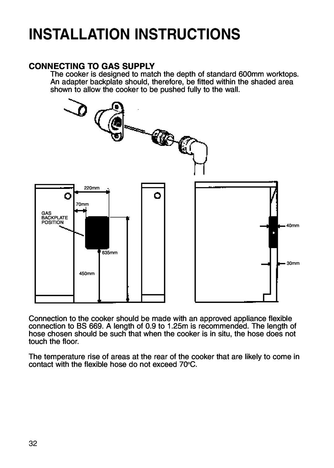 Hotpoint GW81 manual Connecting To Gas Supply, Installation Instructions 