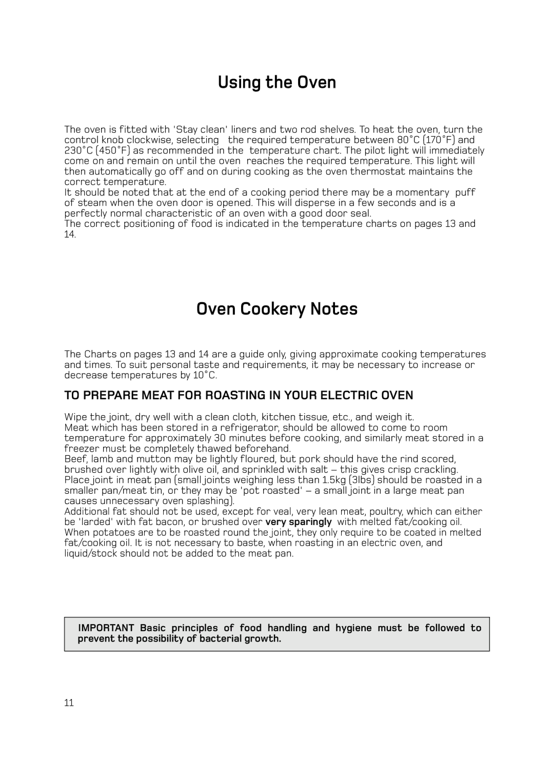 Hotpoint H050E manual Using the Oven, Oven Cookery Notes, To Prepare Meat for Roasting in Your Electric Oven 