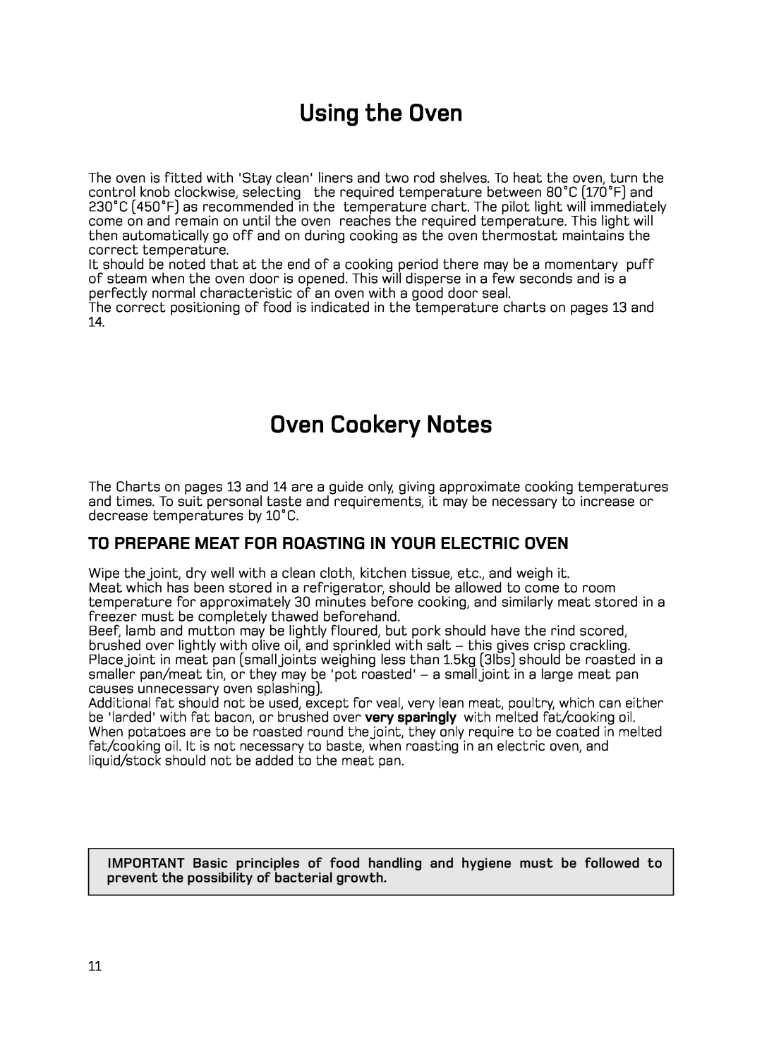 Hotpoint H050E manual Using the Oven, Oven Cookery Notes 