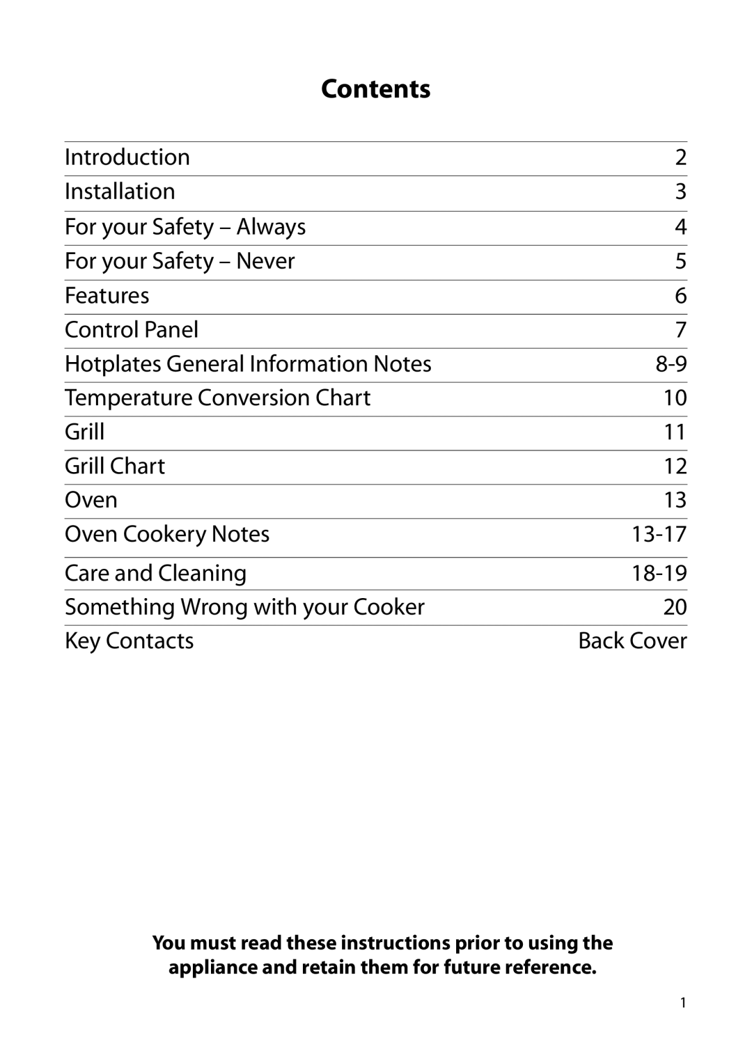 Hotpoint H150E manual Contents 