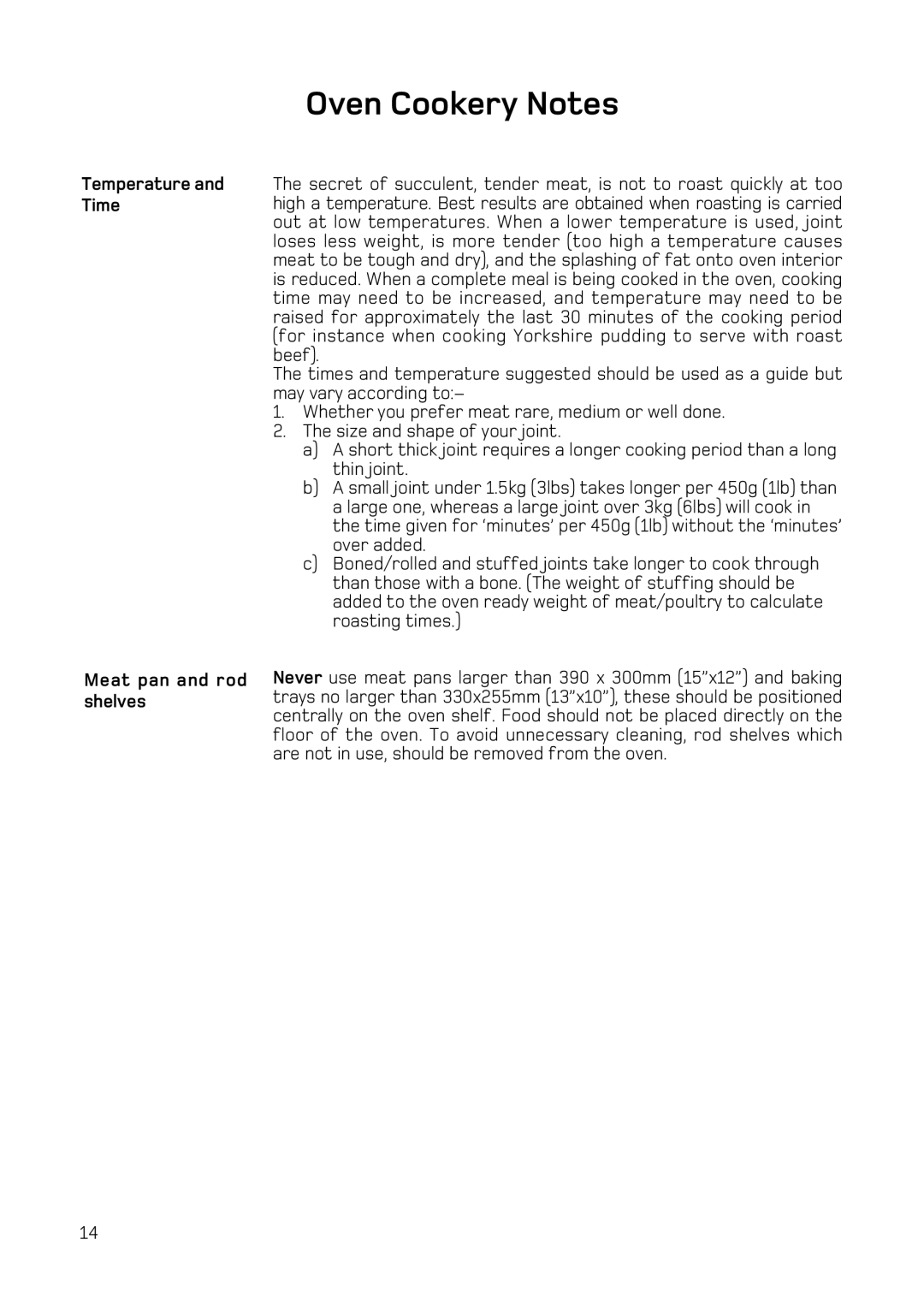 Hotpoint H151EWH manual Temperature and Time, Meat pan and rod shelves 