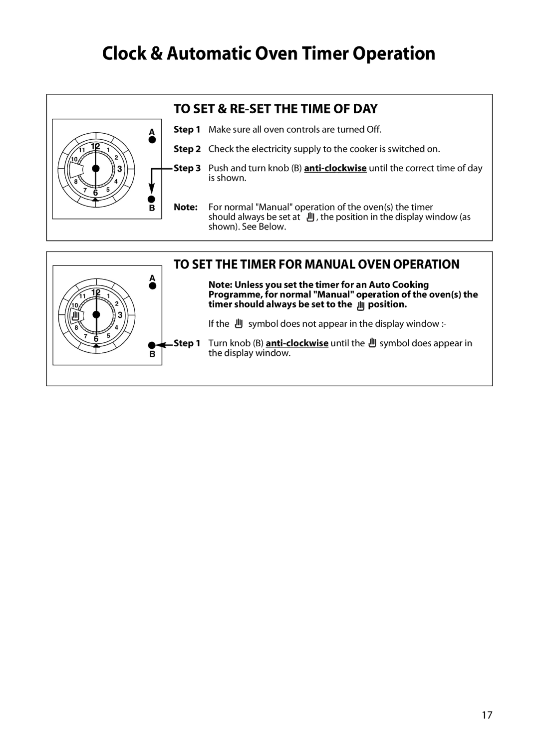 Hotpoint H250E manual Clock & Automatic Oven Timer Operation, To SET & RE-SET the Time of DAY 