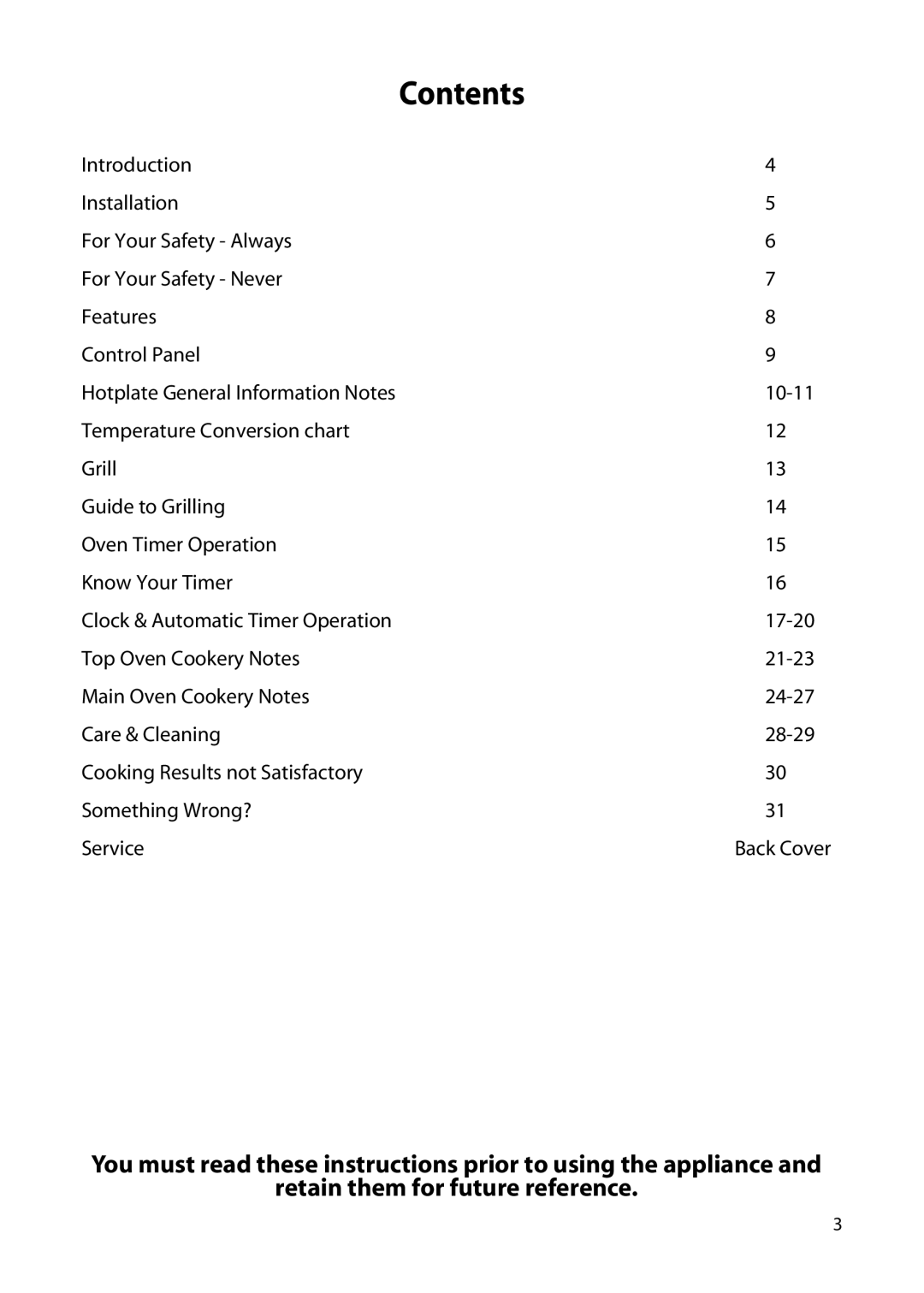 Hotpoint H250E manual Contents 