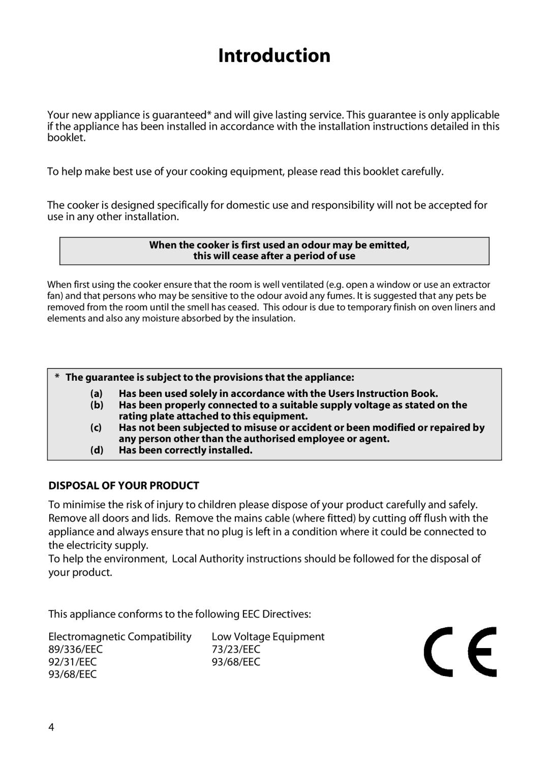 Hotpoint H250E manual Introduction, Disposal of Your Product 