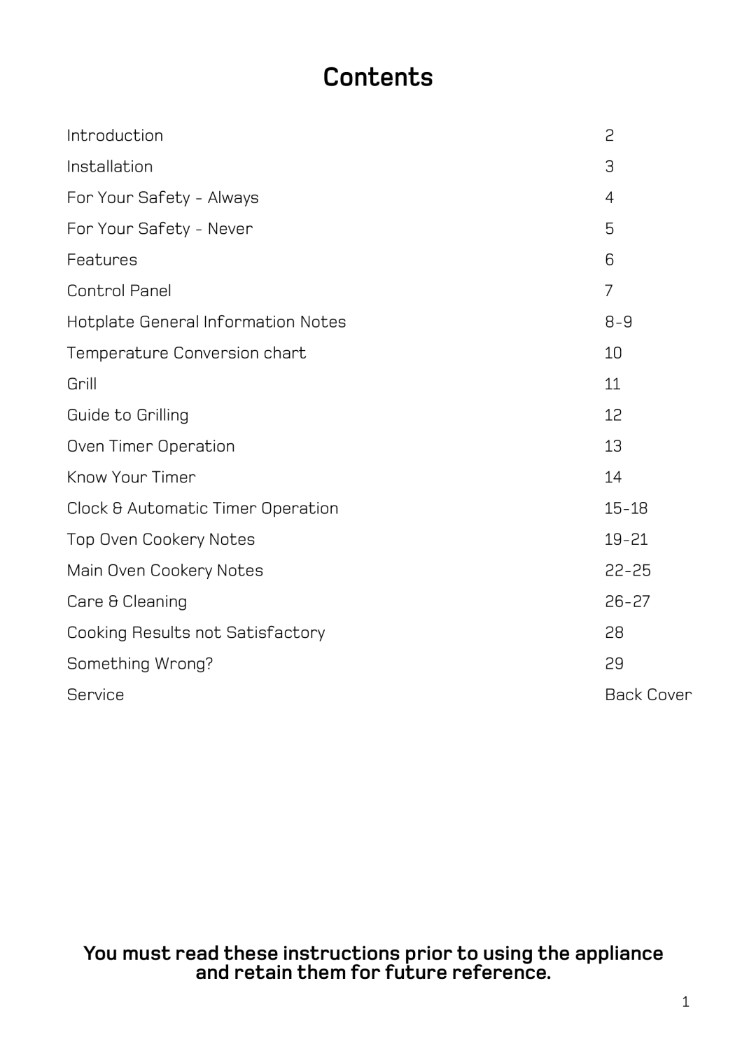 Hotpoint H251EWH manual Contents 