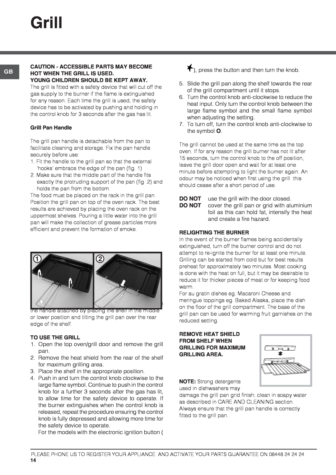 Hotpoint HAGL60P Caution - Accessible Parts May Become, Hot When The Grill Is Used, Young Children Should Be Kept Away 