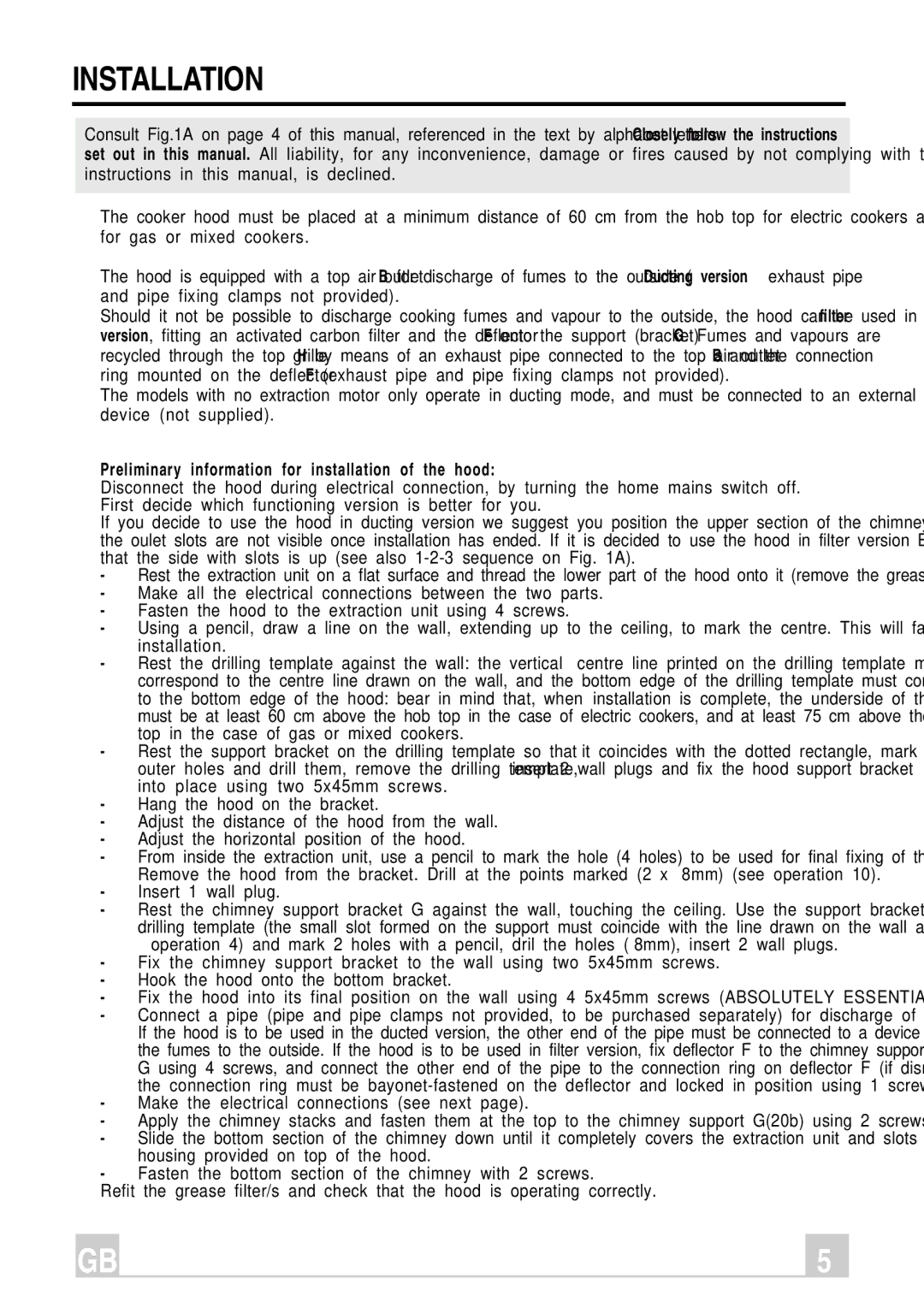 Hotpoint HC9X manual Preliminary information for installation of the hood 