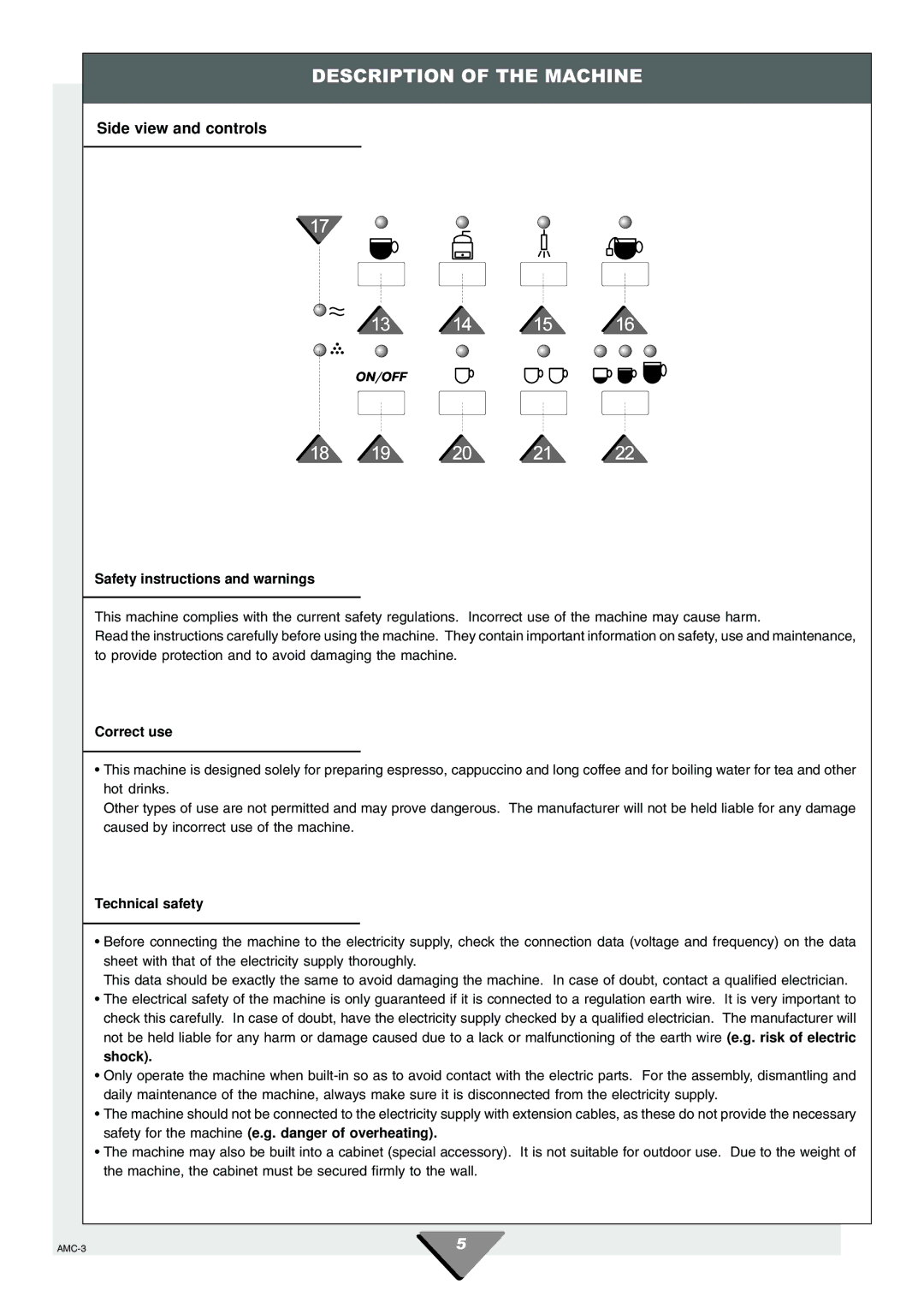 Hotpoint HCM60 manual Safety instructions and warnings, Correct use, Technical safety 