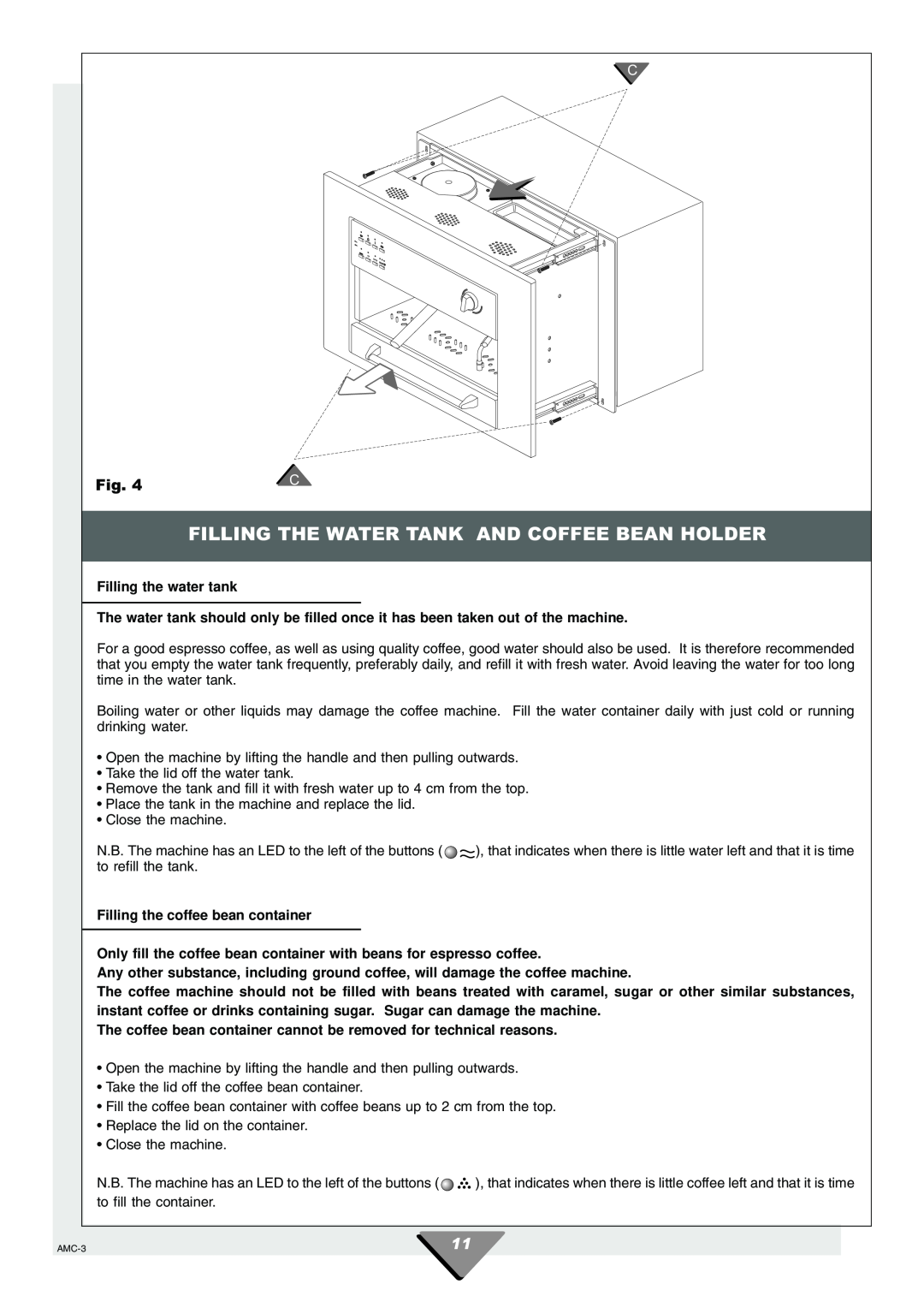 Hotpoint HCM60 manual Filling The Water Tank And Coffee Bean Holder 