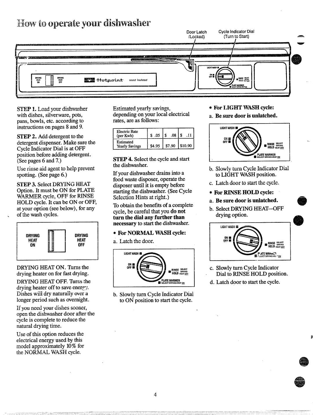 Hotpoint HDA 597 ForNO~ WASHcycle, @ForLIGHT’WASHcycle Be suredooris unlatched, @For~SE HOLDcycle Be suredooris unlatched 