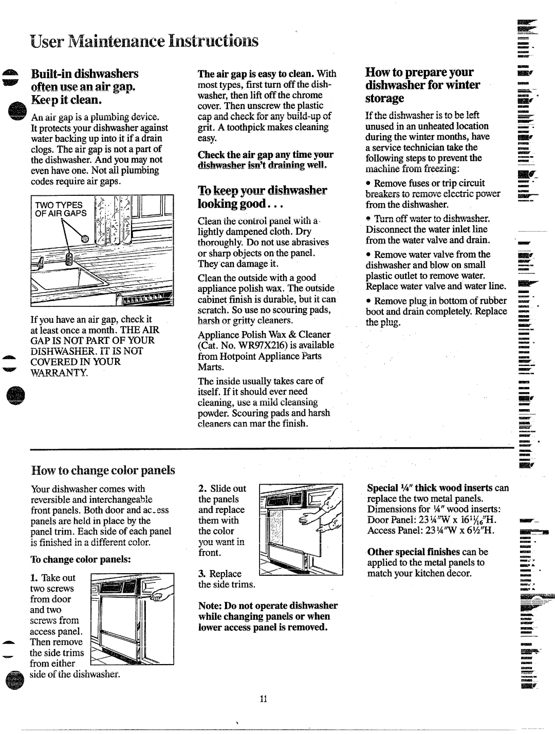 Hotpoint HDA-997 manual Tokeepyourdishwasher loo~ng good, Howtochangecolorpanels 