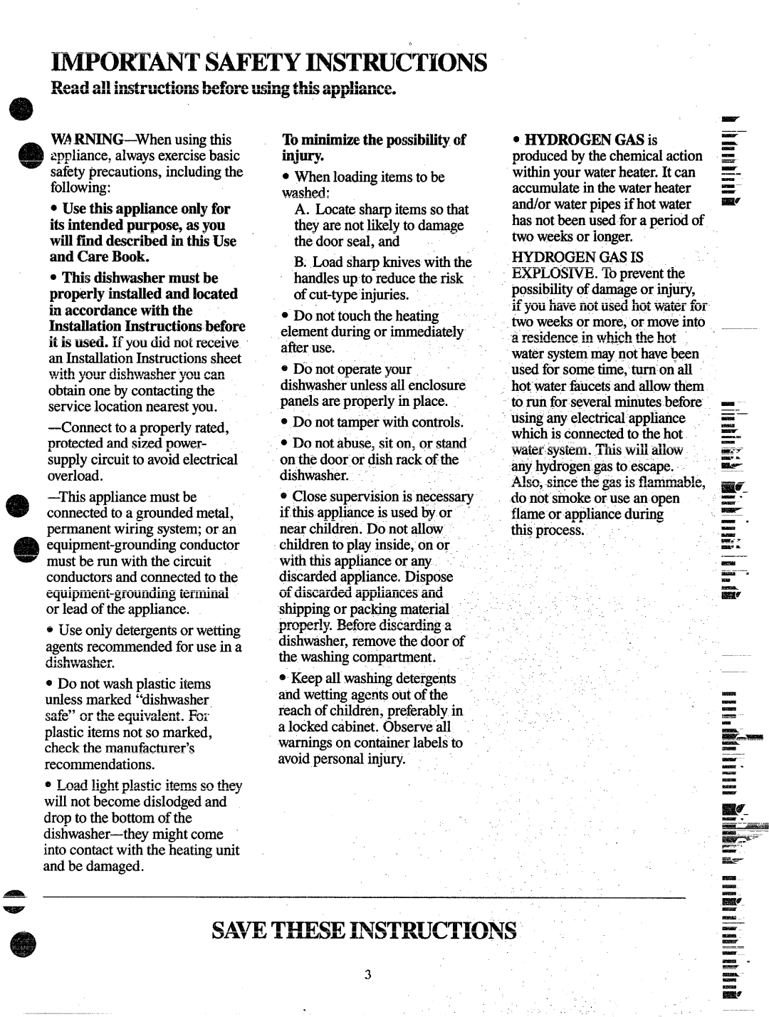 Hotpoint HDA-997 manual WOm~T Safetyinstructions, Readallinstructionbeforewing t~ appliance 