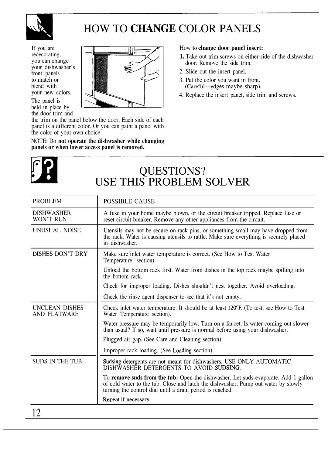 Hotpoint HDA130S warranty HOW to C~NGE Color Panels, Questions?, USE this Problem Solver 