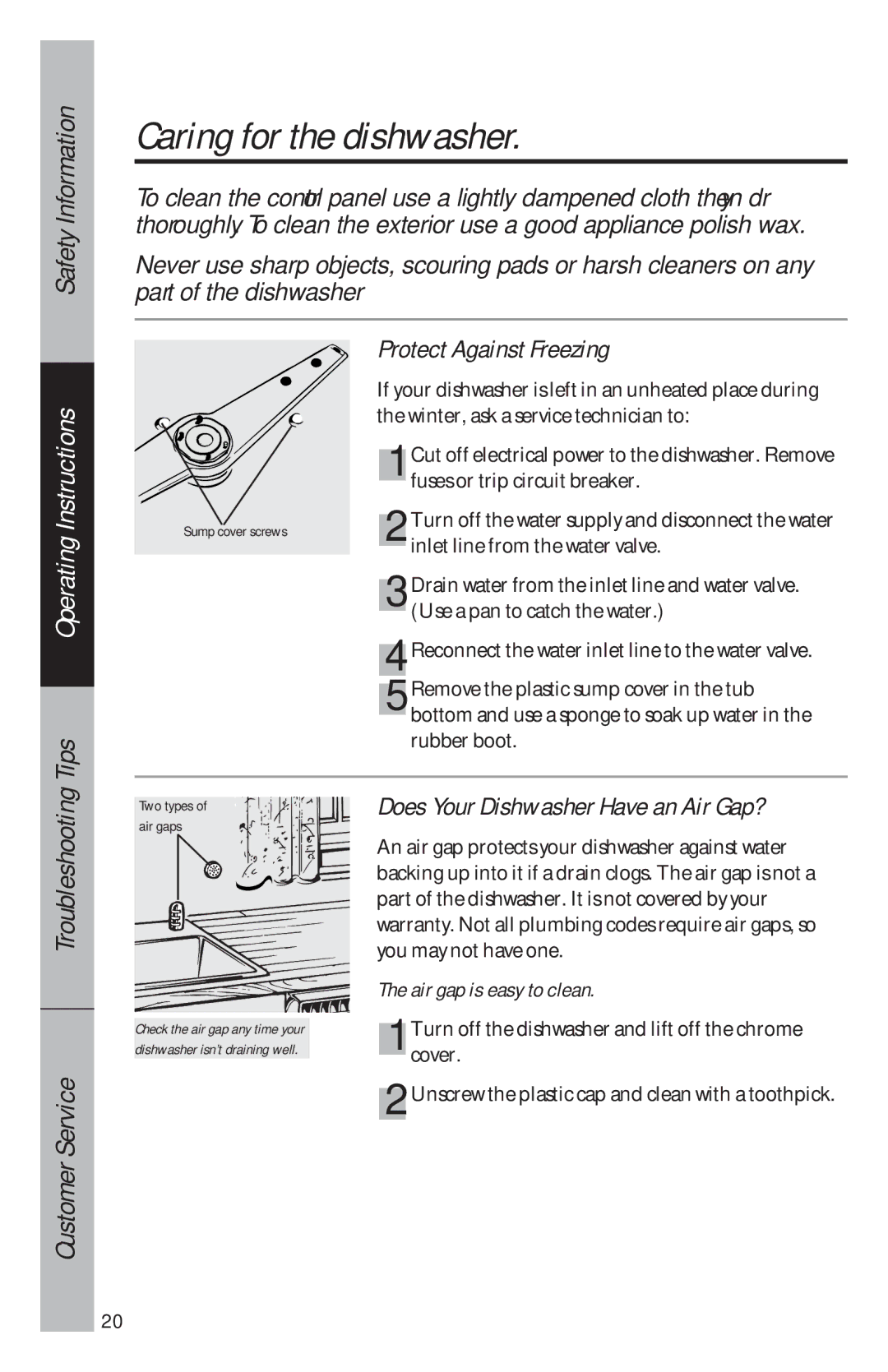 Hotpoint HDA180, HDA150, HDA105 Caring for the dishwasher, Protect Against Freezing, Does Your Dishwasher Have an Air Gap? 