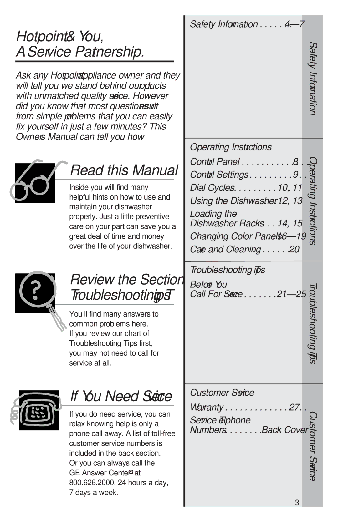 Hotpoint HDA200 Hotpoint & You Service Partnership, Review the Section on, Operating Instructions, Safety Information 