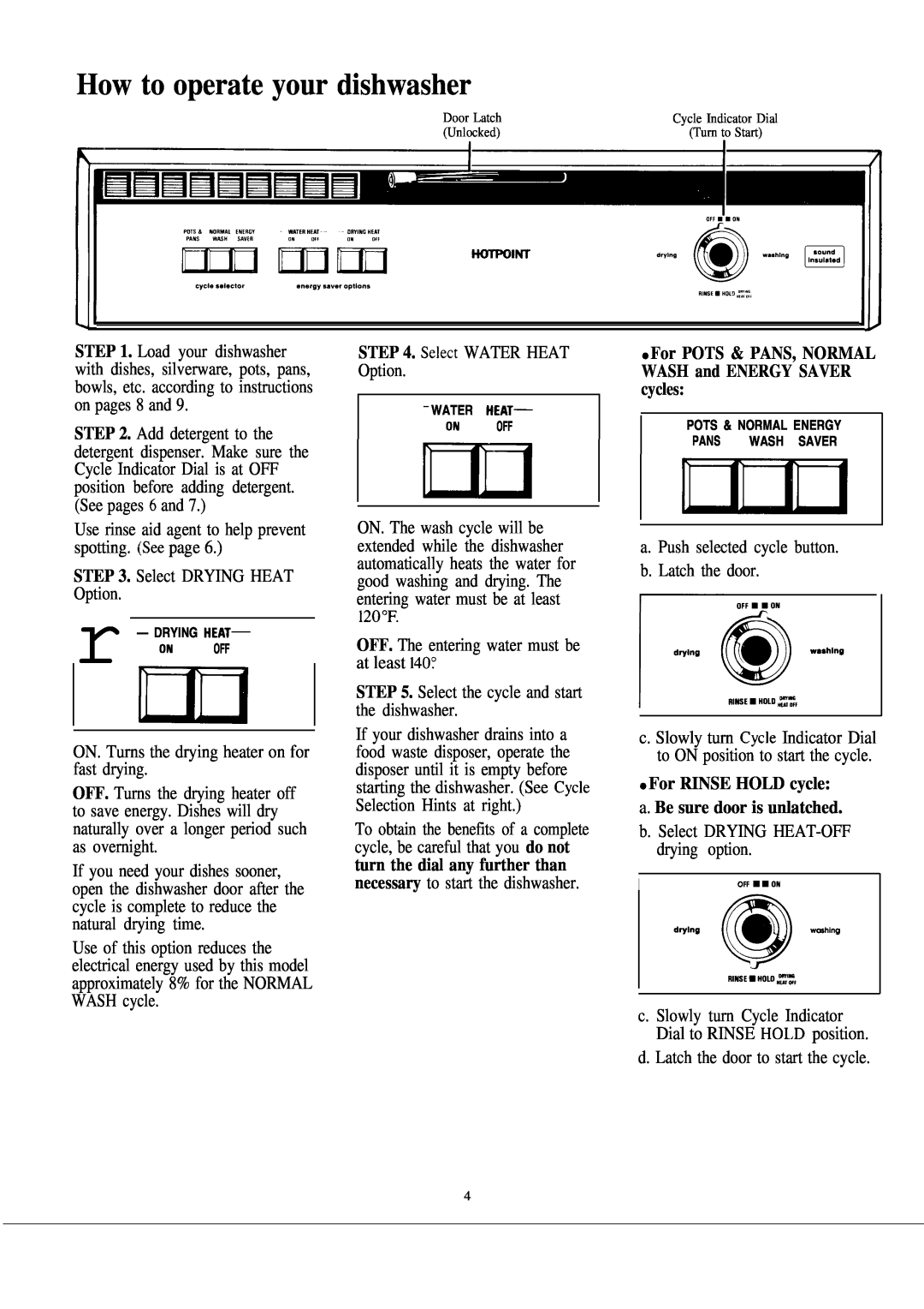 Hotpoint HDA1OOOK manual How to operate your dishwasher 