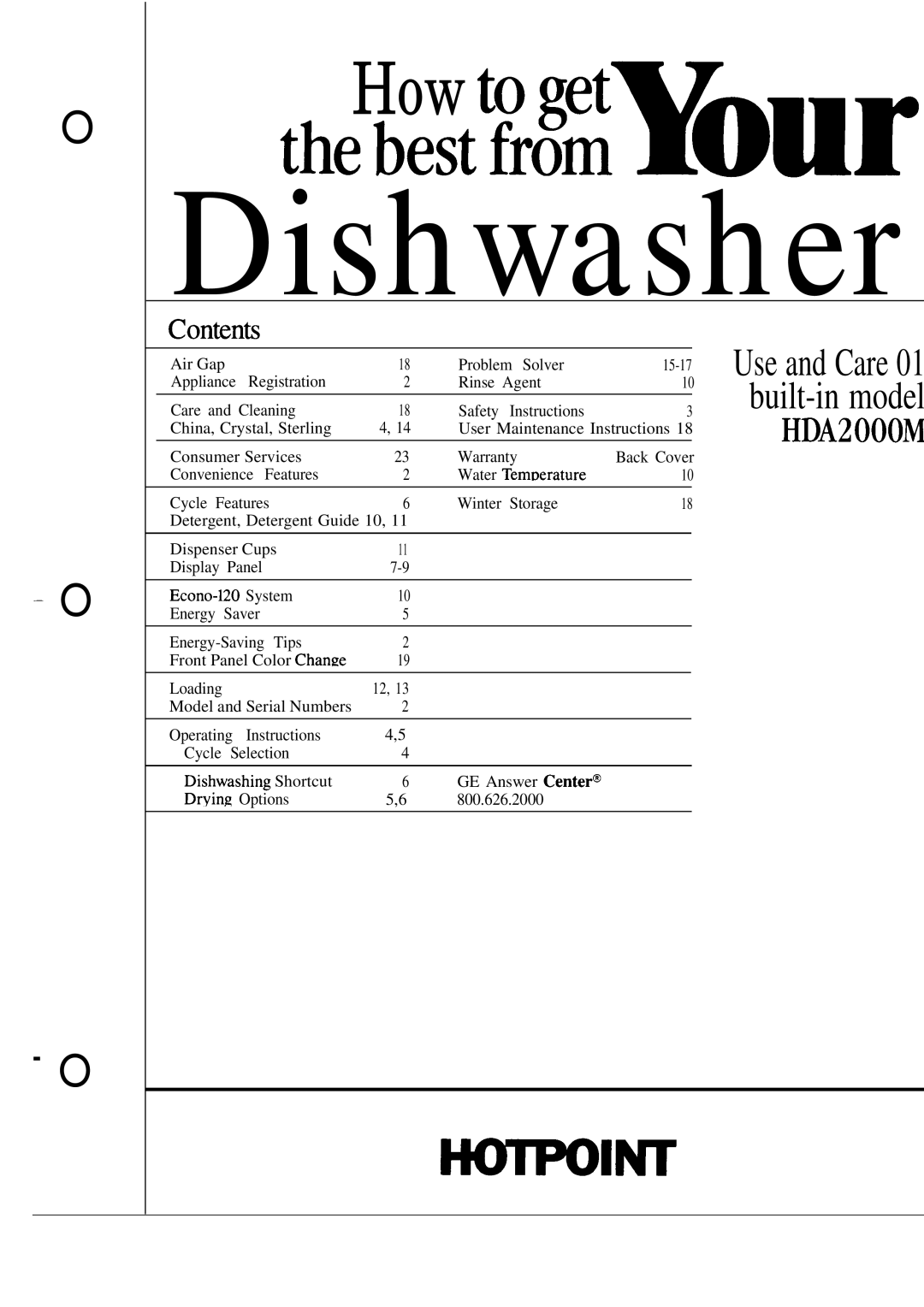 Hotpoint HDA2000M warranty Dishwasher 