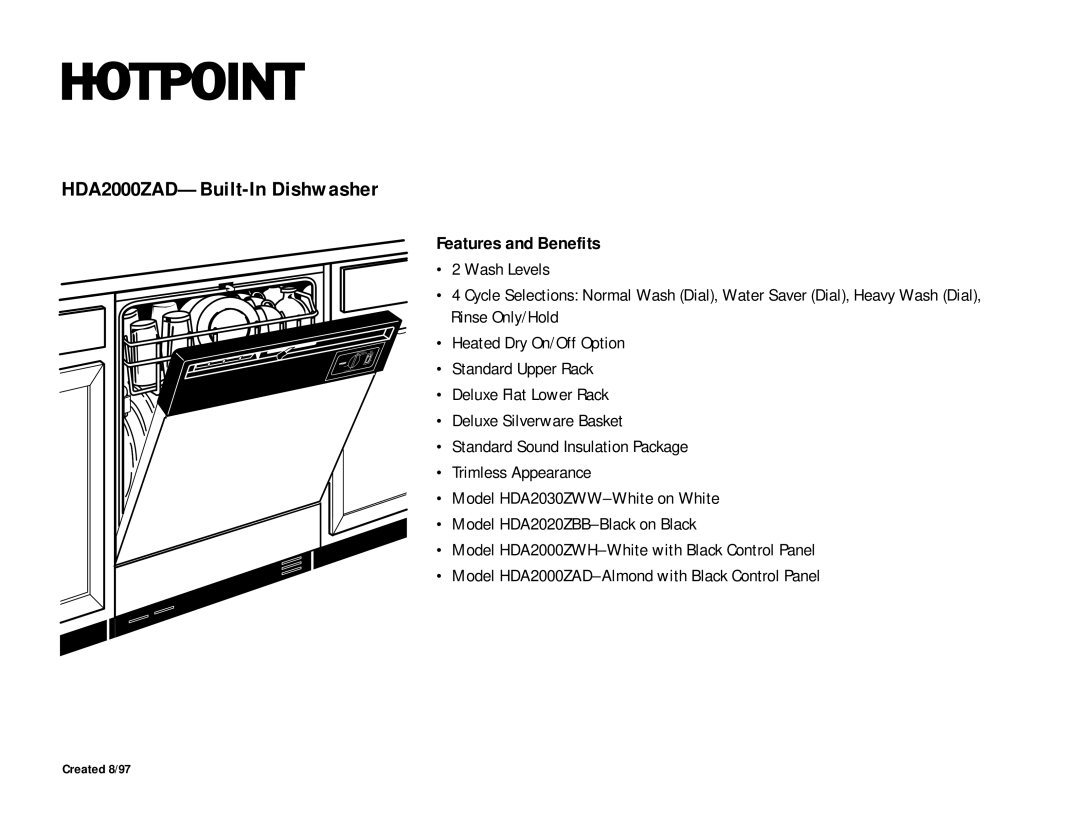 Hotpoint HDA2000ZAD dimensions Features and Benefits 