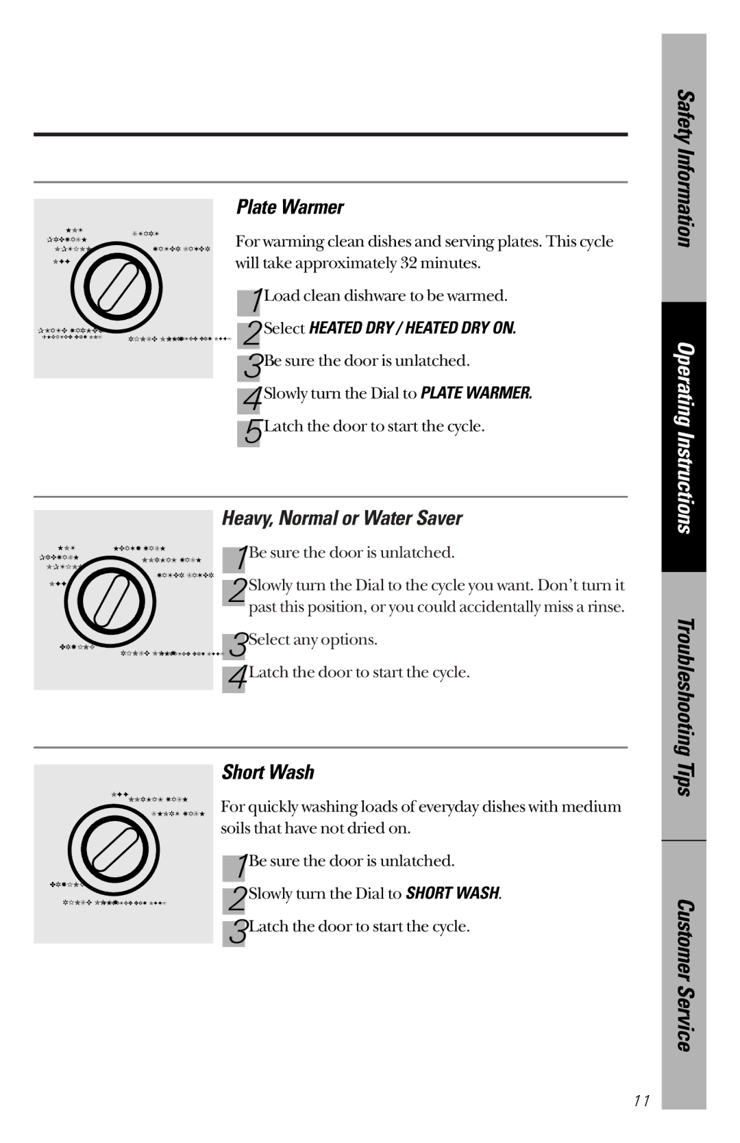 Hotpoint HDA2200, HDA2100, HDA3200 owner manual Plate Warmer, Heavy, Normal or Water Saver, Short Wash, Customer Service 