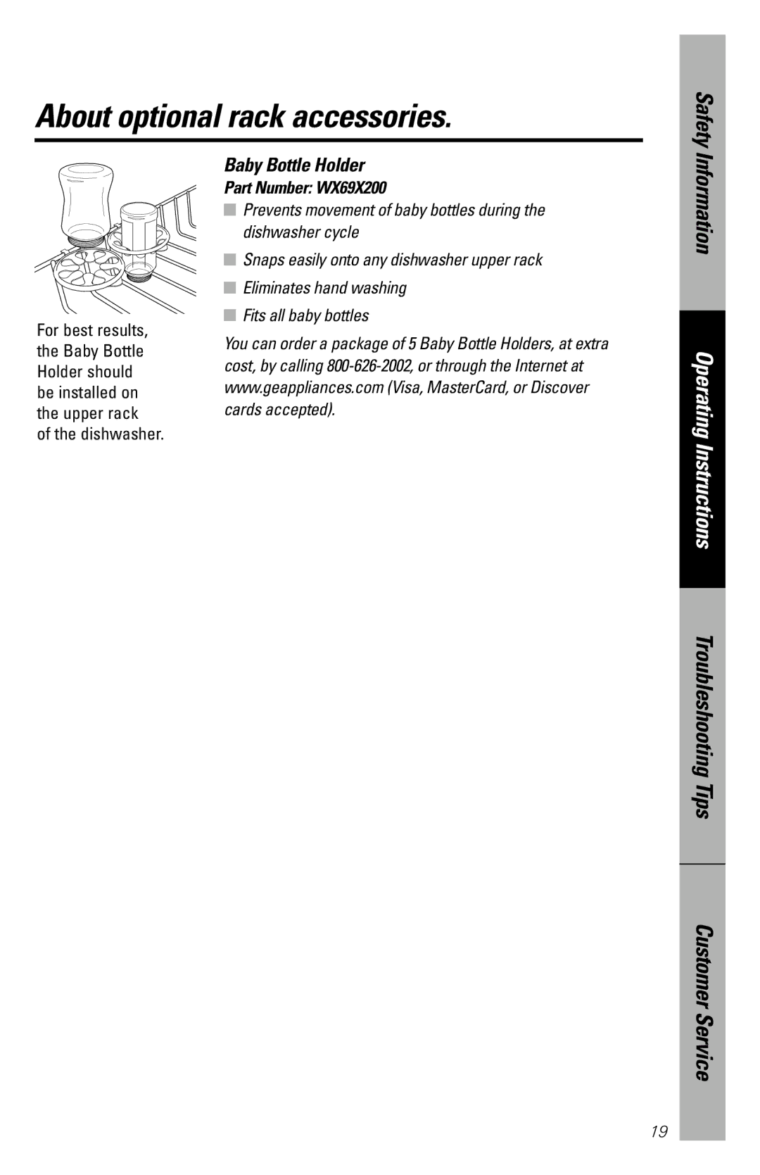 Hotpoint HDA3200, HDA2100, HDA2200 owner manual About optional rack accessories, Safety, Part Number WX69X200 