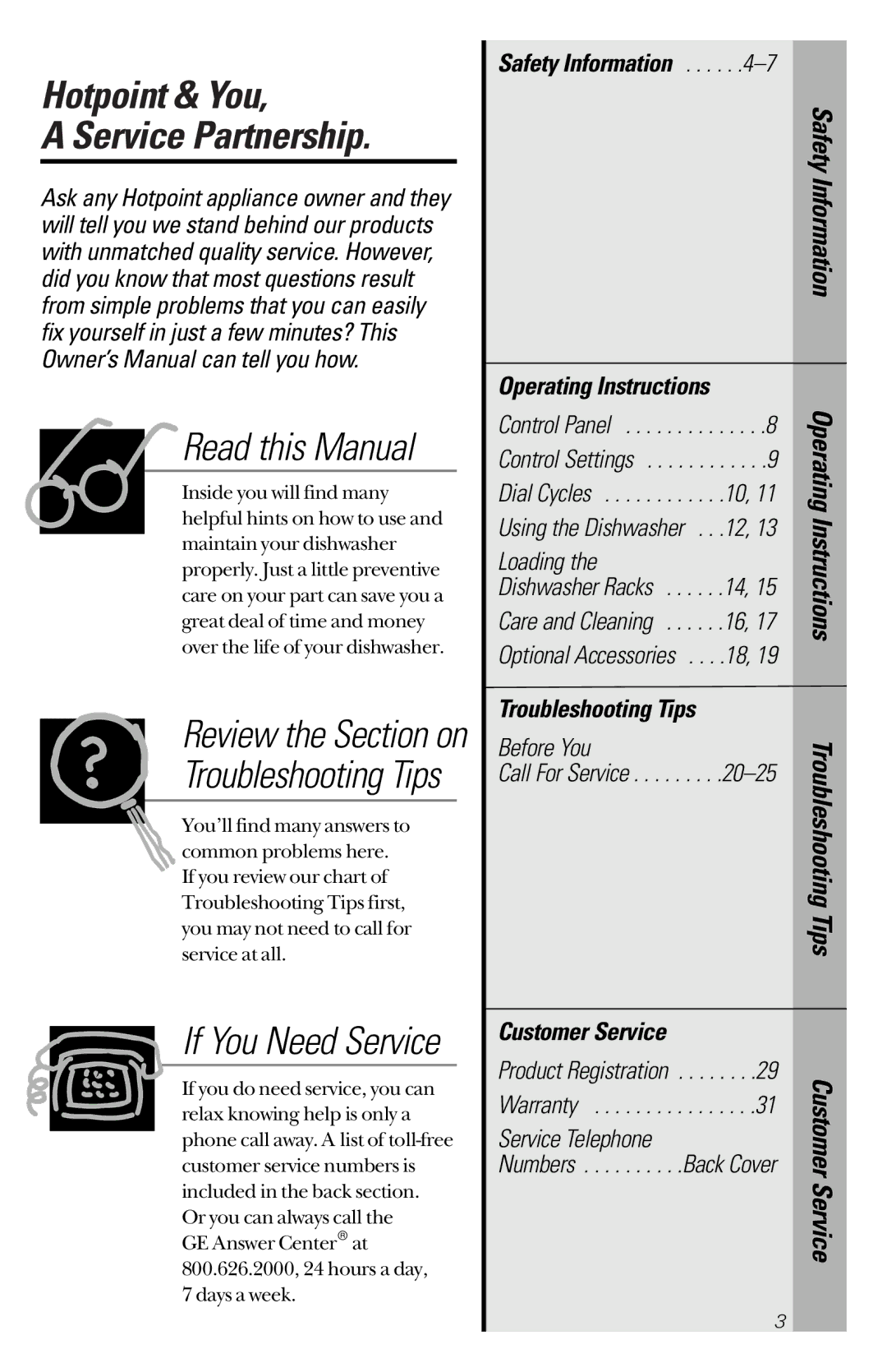 Hotpoint HDA2100 Hotpoint & You Service Partnership, Operating Instructions, Troubleshooting Tips, Safety Information 