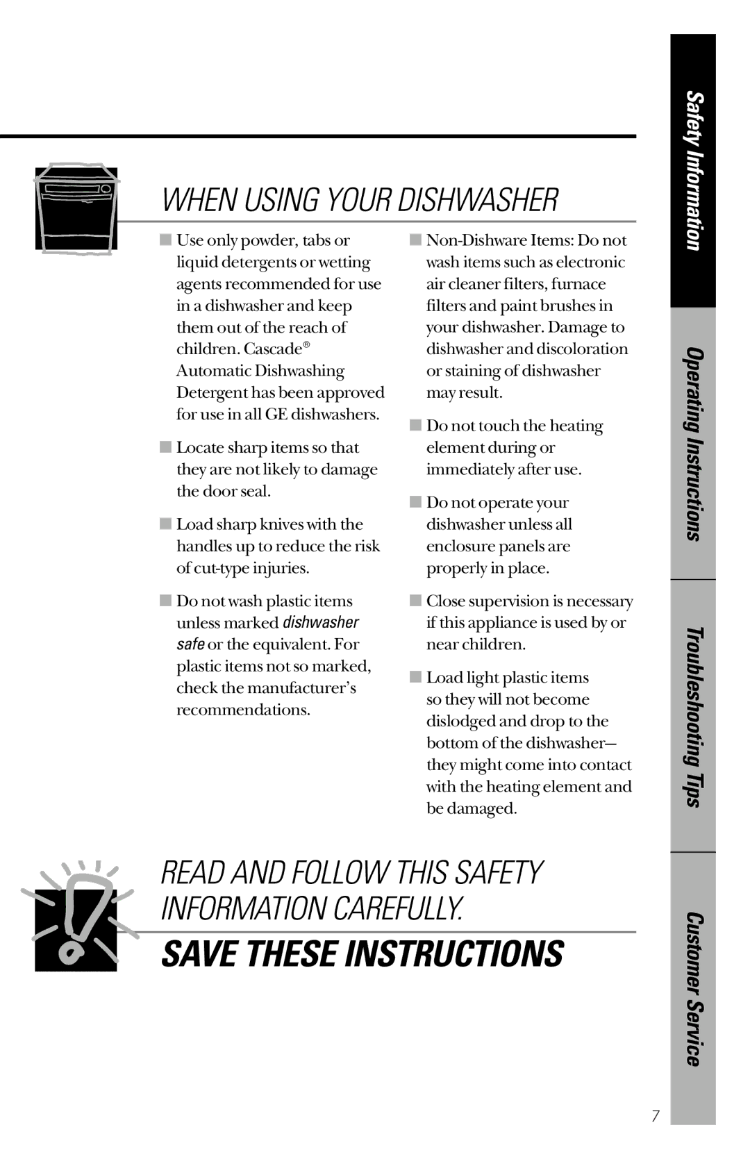 Hotpoint HDA3200, HDA2100, HDA2200 owner manual When Using Your Dishwasher 