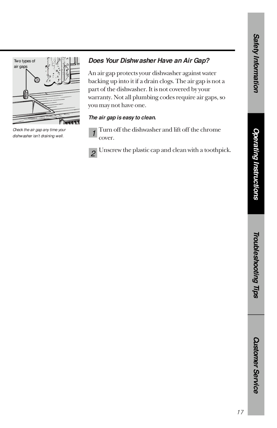 Hotpoint HDA2130, HDA2120 owner manual Does Your Dishwasher Have an Air Gap?, Air gap is easy to clean 