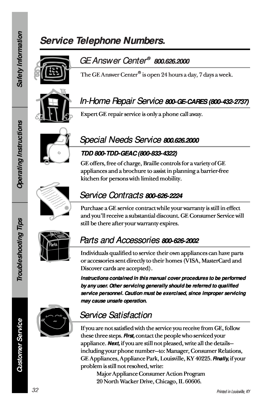 Hotpoint HDA2120, HDA2130 Service Telephone Numbers, Safety Information Operating Instructions Troubleshooting Tips 