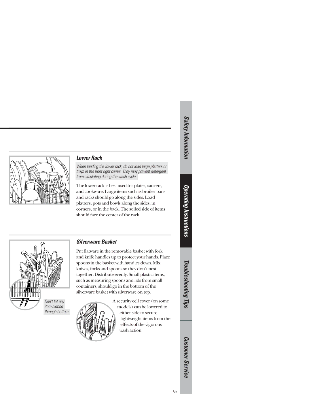 Hotpoint HDA3520, HDA3530 owner manual Lower Rack, Silverware Basket 