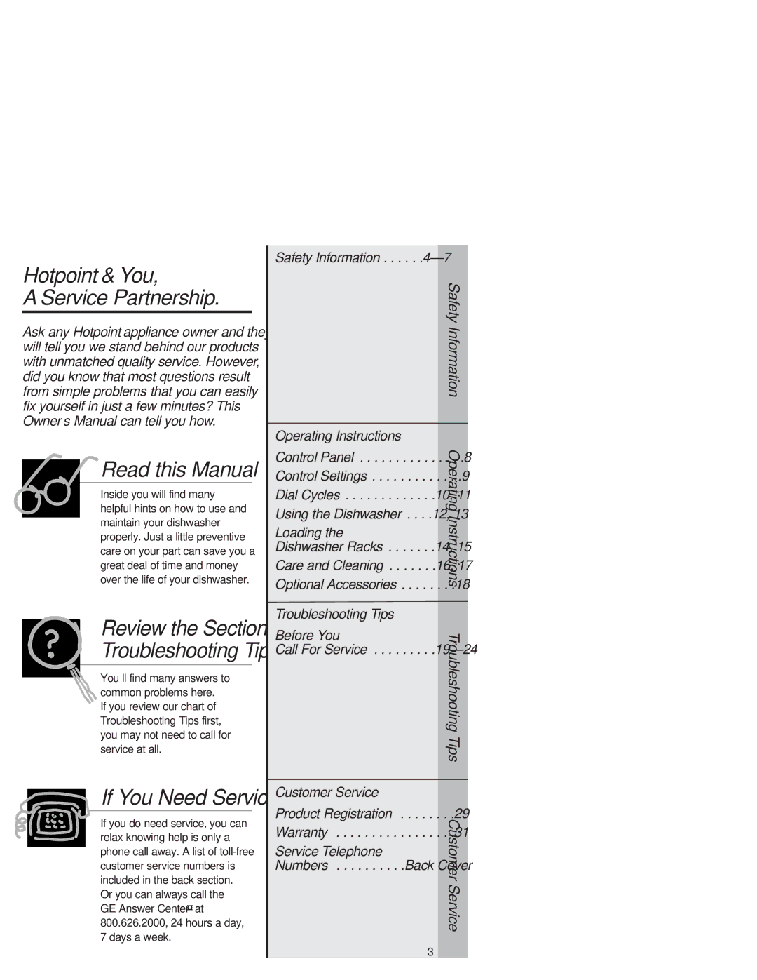 Hotpoint HDA3520 Hotpoint & You Service Partnership, Operating Instructions, Troubleshooting Tips, Safety Information 