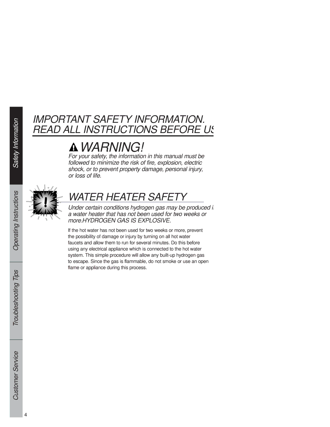 Hotpoint HDA3530, HDA3520 owner manual Water Heater Safety 