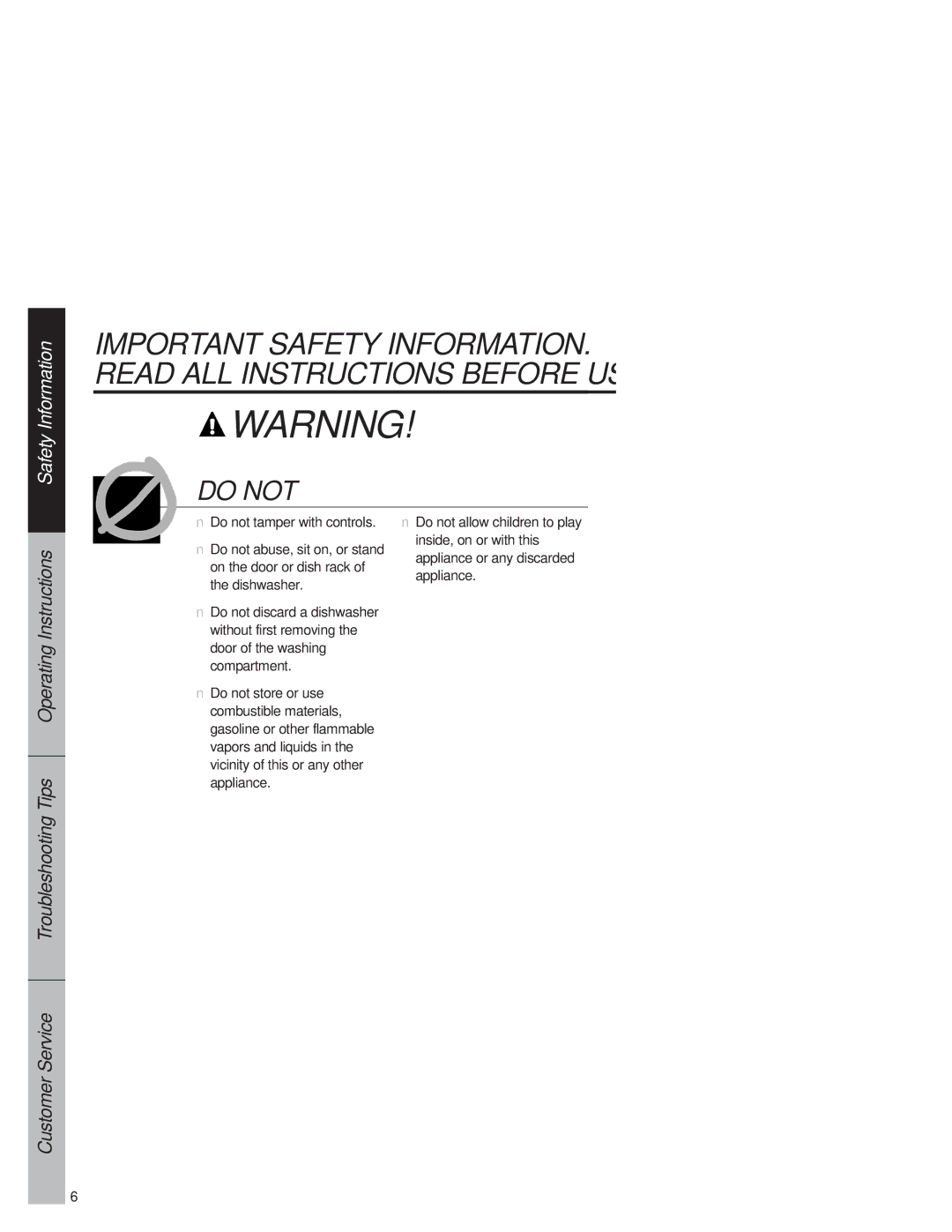 Hotpoint HDA3530, HDA3520 owner manual Do NOT… 