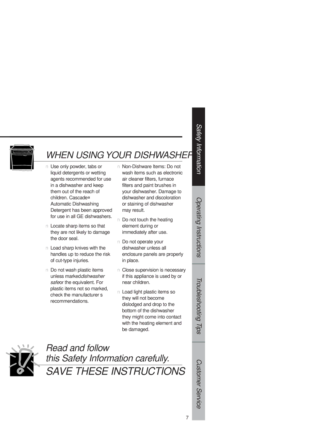 Hotpoint HDA3520, HDA3530 owner manual Read and follow This Safety Information carefully 