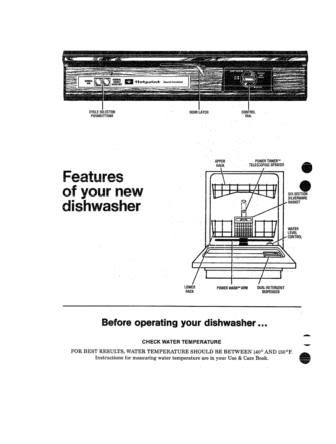 Hotpoint HDA460 dimensions Features, Check Water Temperature 