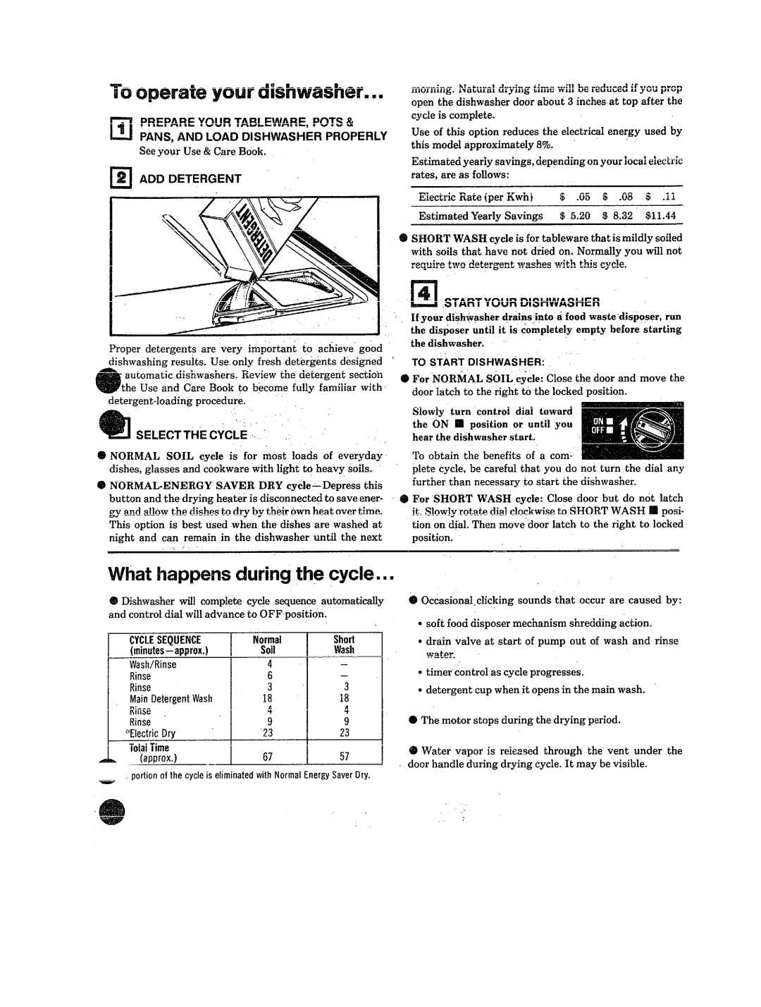 Hotpoint HDA460 dimensions To operateyour dishwasher.s, What happensduringthe cycle, Start Your Dishwasher, Cyclesequence 