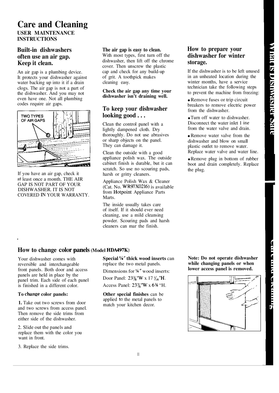 Hotpoint HDA467K, HDA477K Care and Cleaning, How to prepare your dishwasher for winter storage, Air gap is easy to clean 