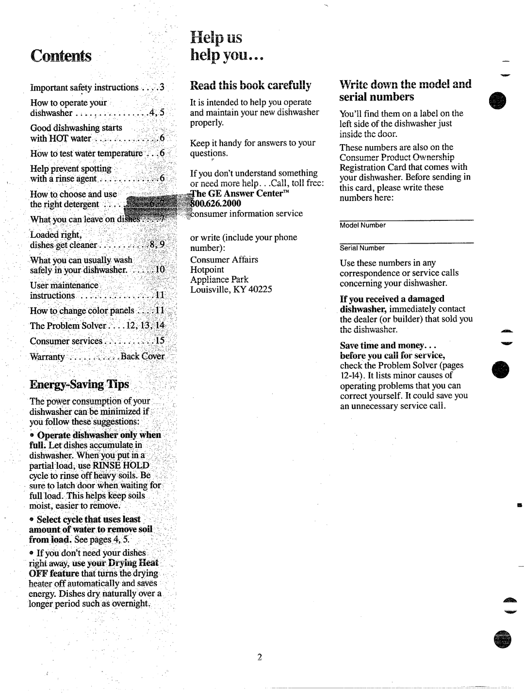 Hotpoint HDA487 manual Readthisbookcarefully, Writedownthemodeland Serialnumbers, CenterTM, Fromi~ad. See pages.4,5 