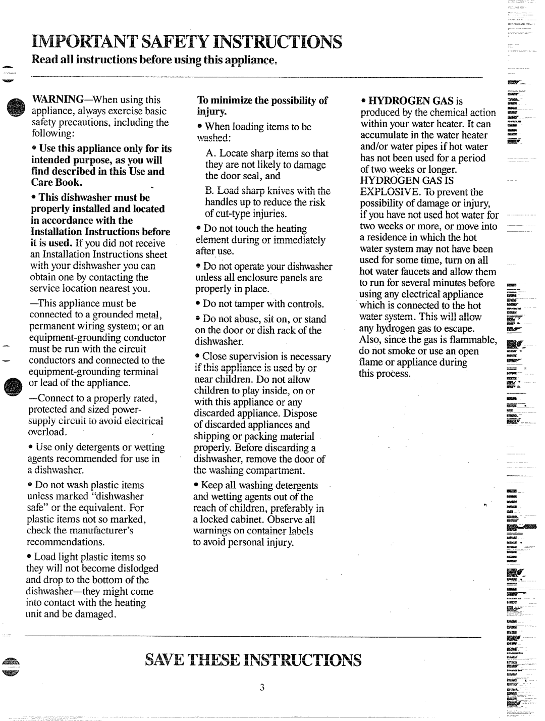 Hotpoint HDA487 manual Readall instructionsbeforeusingthisappliance, Tominimize the possibility of injury 