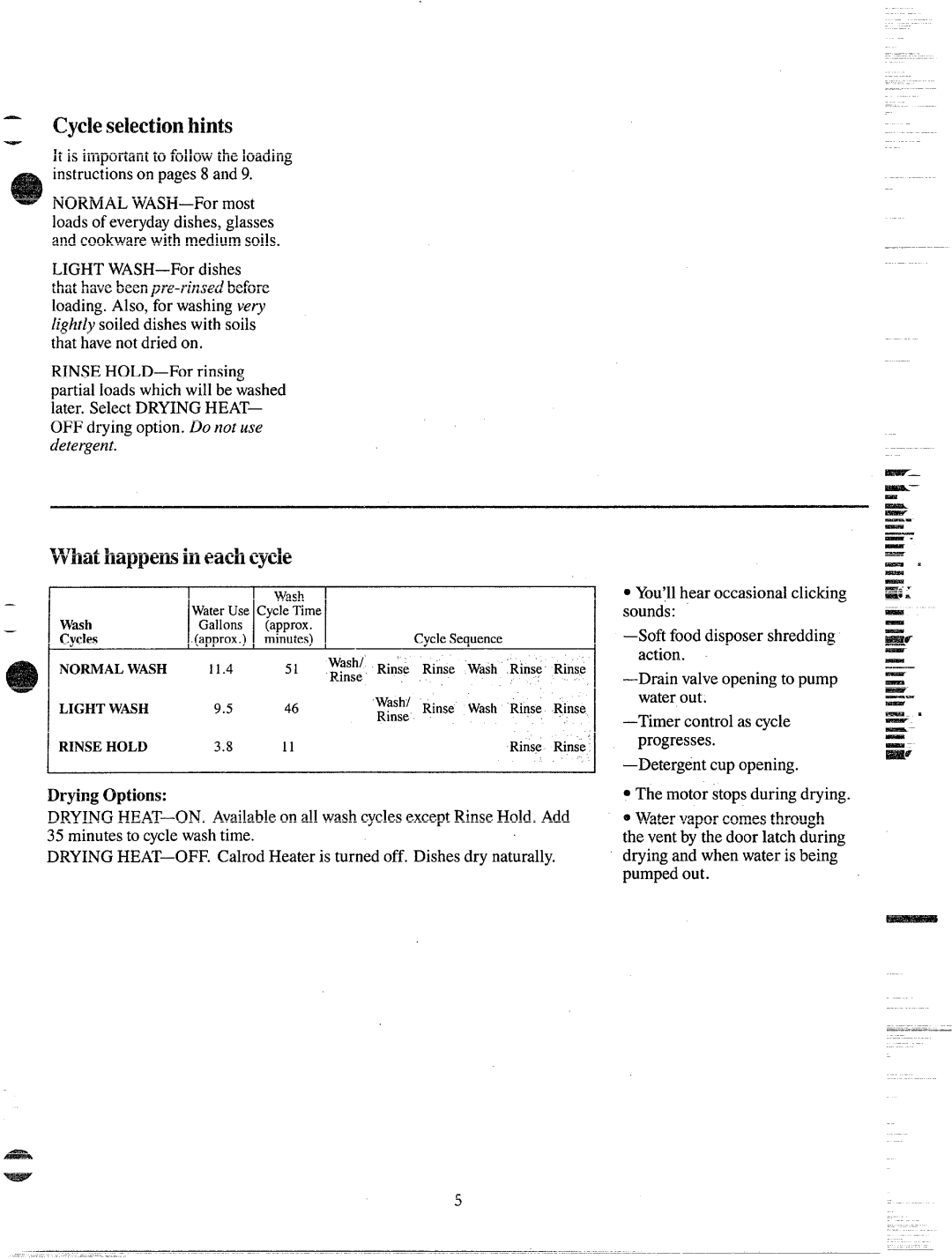 Hotpoint HDA487 manual Cycleselectionhints, Whathappemineachcycle, DryingOptions 