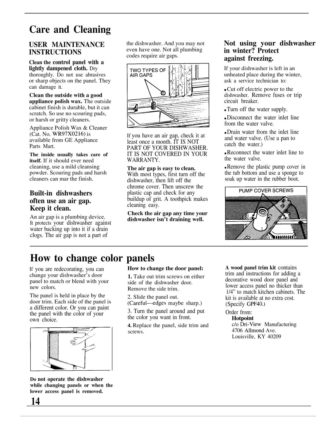 Hotpoint HDA489 Care and Cleaning, How to change color panels, Turn the panel around and put the color you want in front 