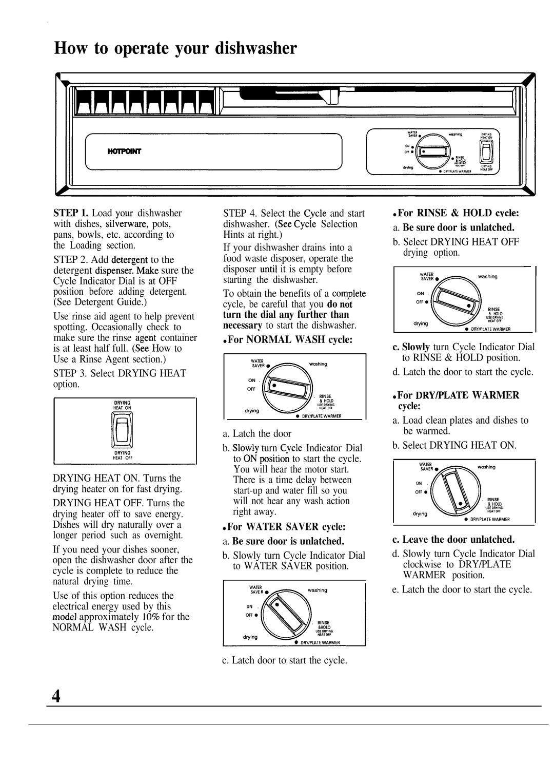 Hotpoint HDA489 warranty How to operate your dishwasher 