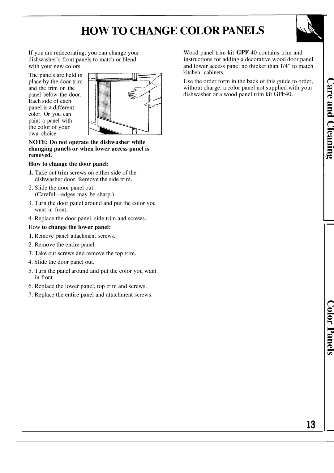 Hotpoint HDA6009 warranty How to change the door panel 