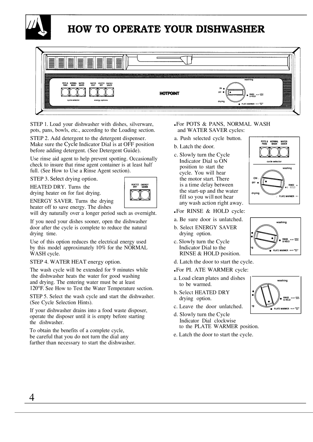 Hotpoint HDA6009 warranty HOW to Operate Your Dishwasher, BLatchthedo’r 