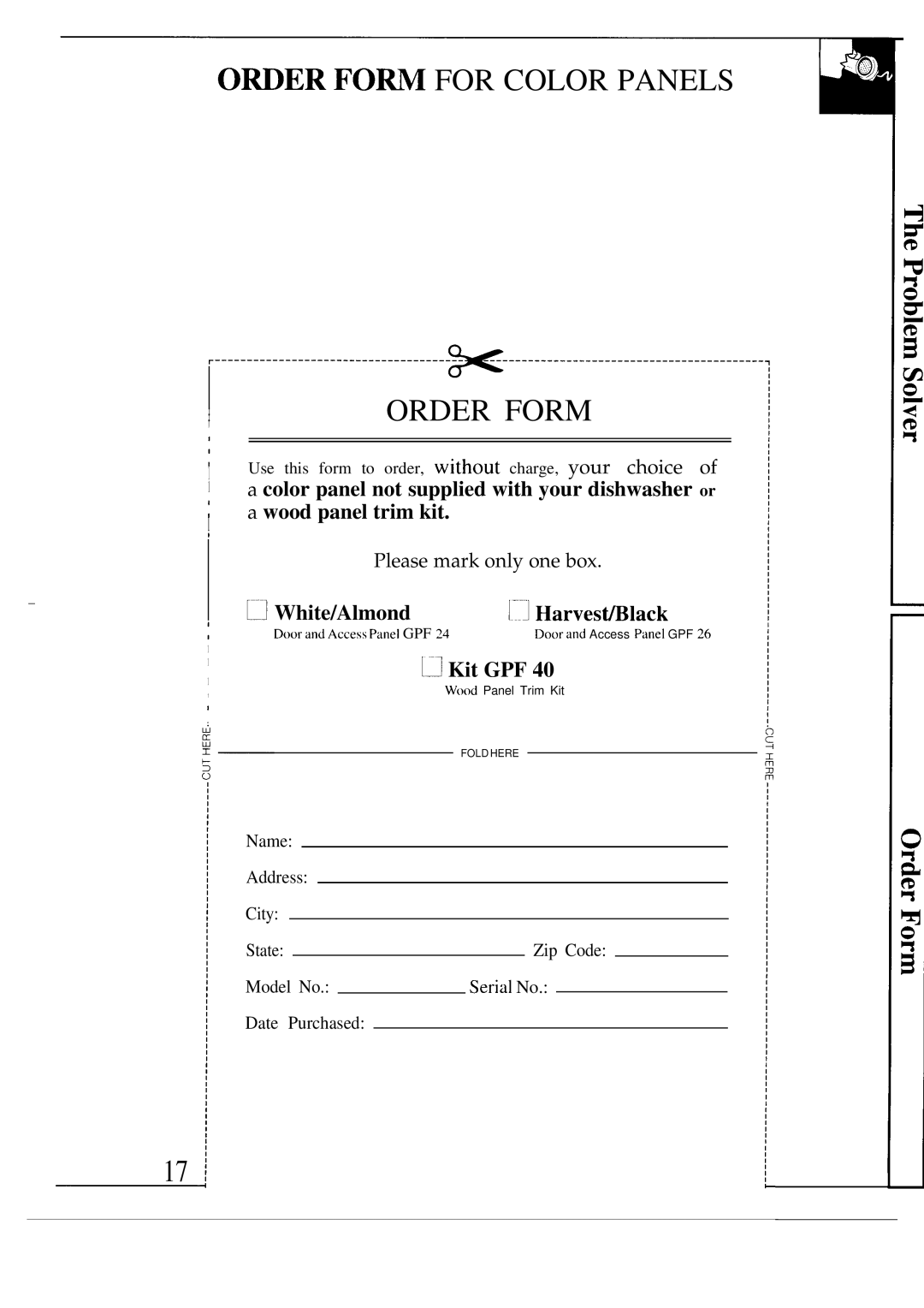 Hotpoint HDA750 warranty Order Form, White/Almond Harves~lack, ~ Kit GPF 