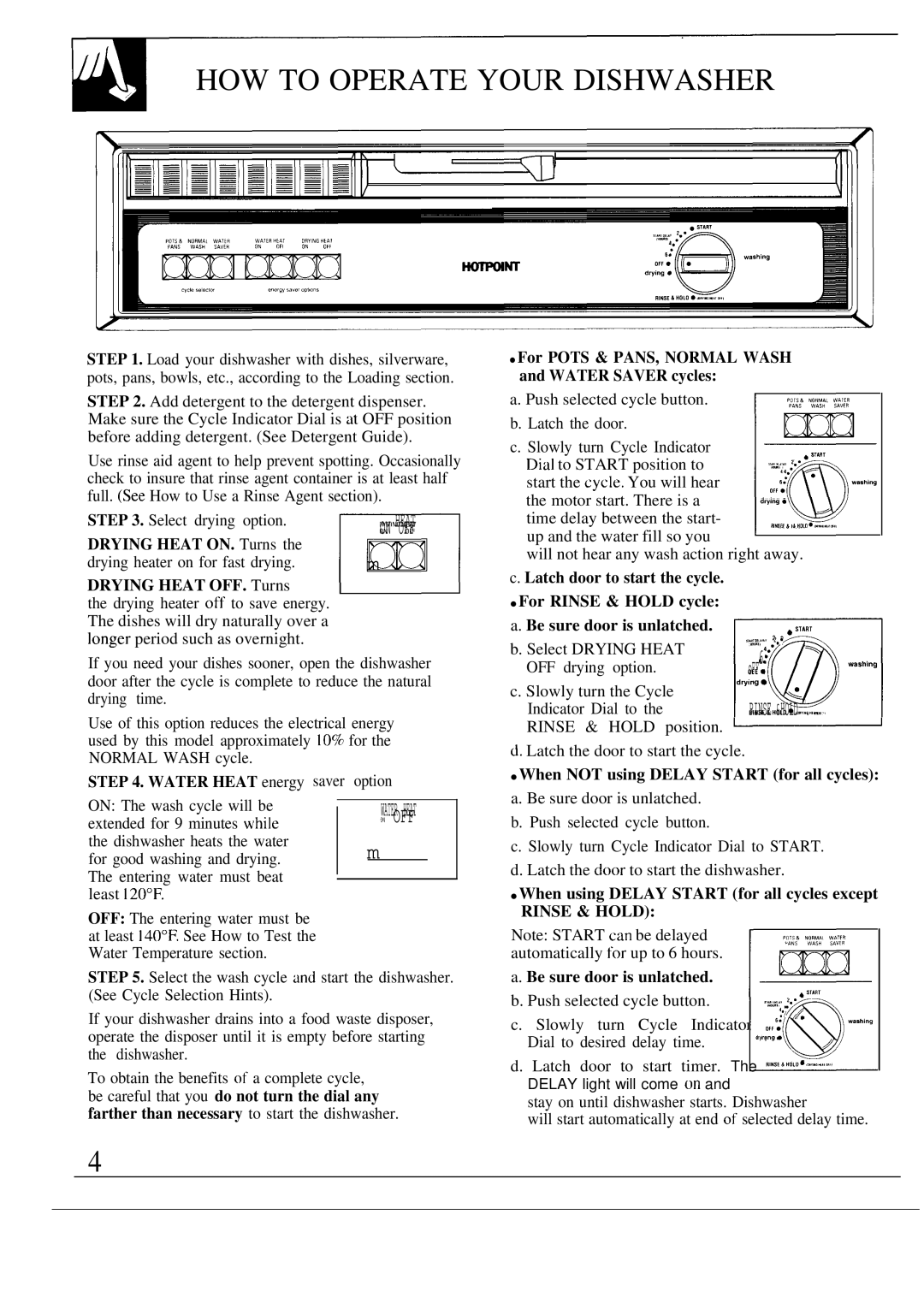 Hotpoint HDA750 warranty HOW to Operate Your Dishwasher 