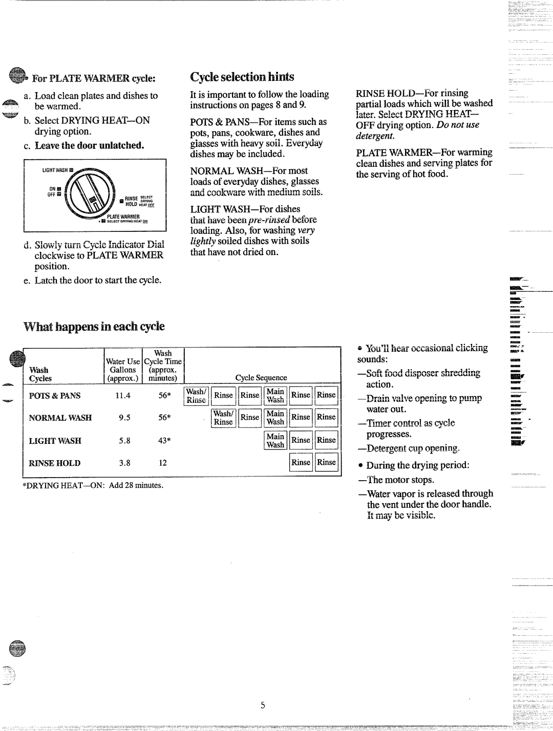 Hotpoint HDA797, HDA787 warranty Cycle se~ectionhinm, For Platewawer cycle, Add 28 minutes 