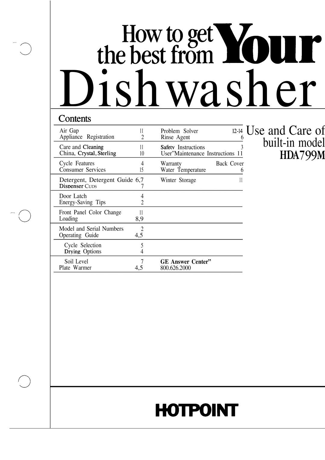 Hotpoint HDA799M warranty Dishwasher, GE Answer Center 